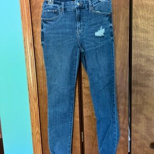 Express Blue Skinny Jeans with Distressed Accents